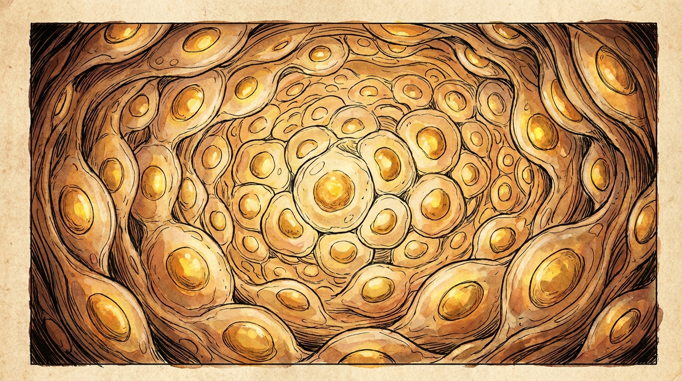 A dense, glowing colony of living cells, each one holding its own small order